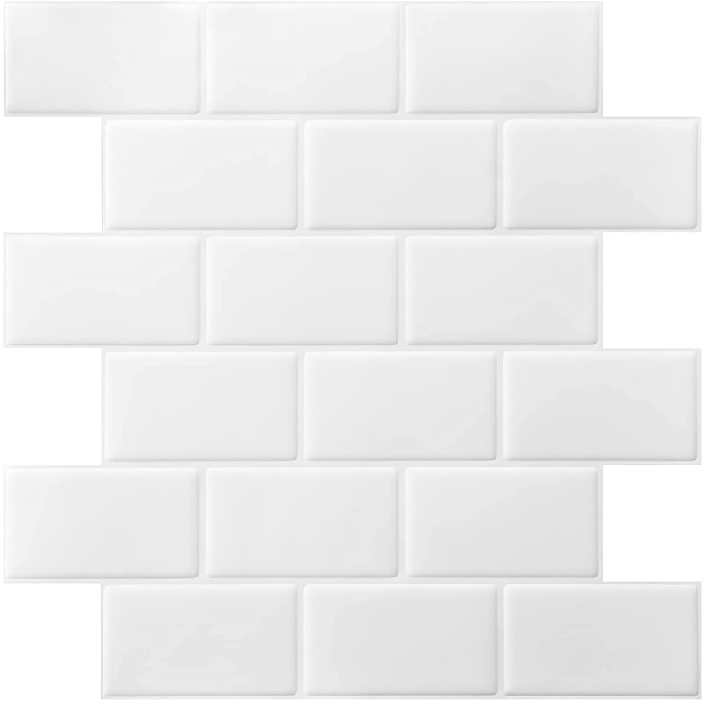 Subway Tile Peel and Stick Backsplash, White with gray grout