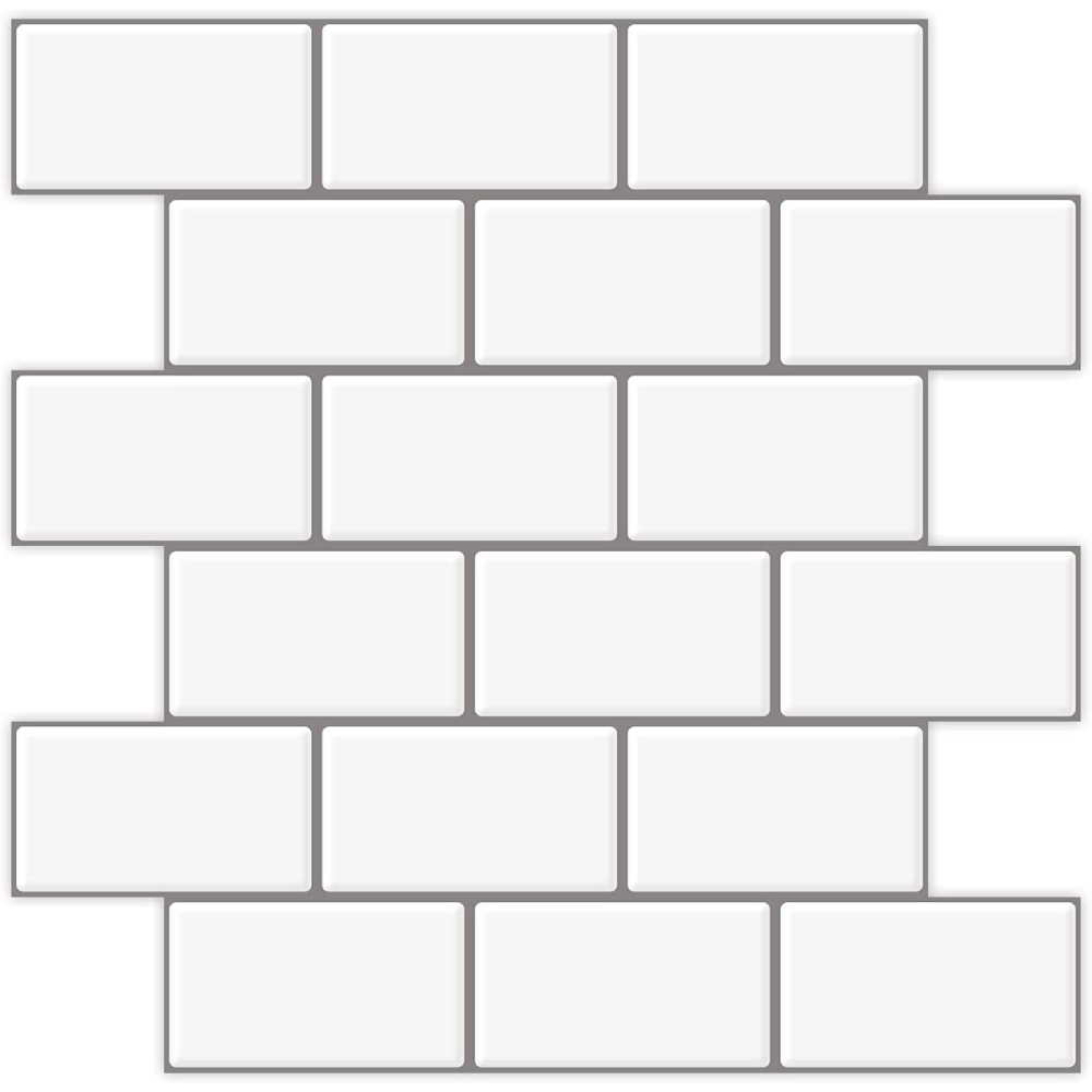 Subway Tile Peel and Stick Backsplash, White with gray grout